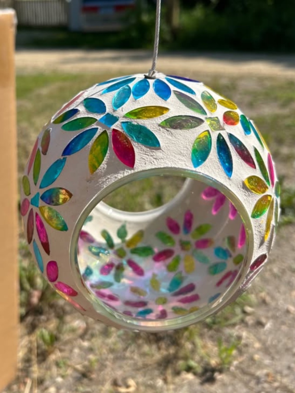 Plaster and Stained Glass Bird Perch/Feeder